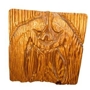 Vintage Hand Carved Wooden Artwork Made of Solid Oak man and woman wall decor